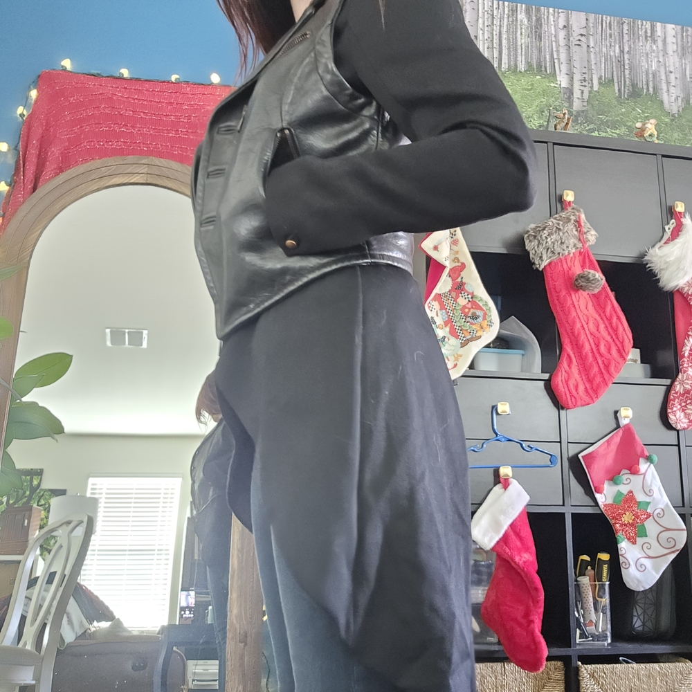 Rag & Bone Black Leather Jacket with Coat Overlay - Picture 4 of 16